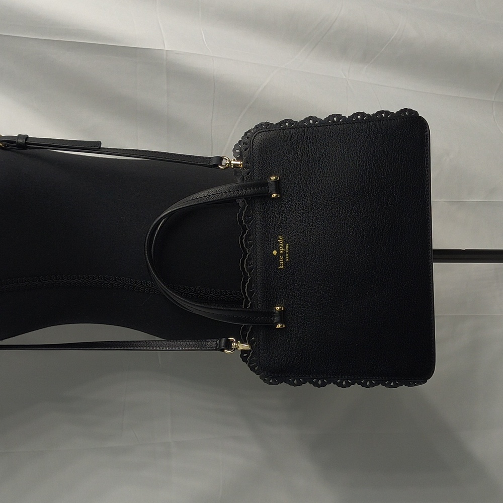Kate Spade Fordham Court Marielle black leather satchel with lace cutout trim - Picture 5 of 16